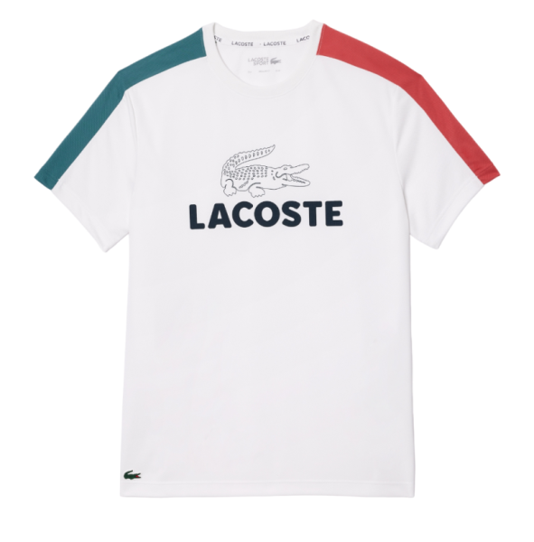 Men's T-shirt Lacoste Ultra-Dry Printed Colour-Block Tennis T-Shirt - white/blue/pink