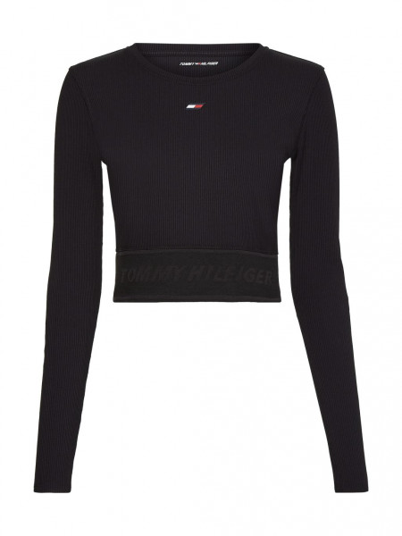 Damski T-shirt (dł. rękaw) Tommy Hilfiger Slim Branded Rib Cropped Tee LS - black