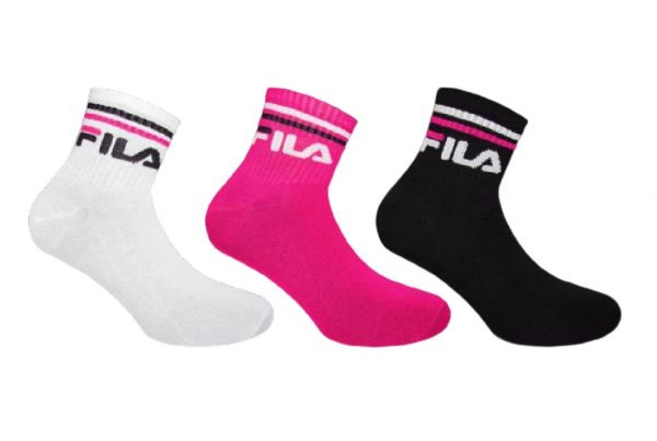 Tennisesokid  Fila Plain Quarter Socks 3P - black/white/fuxia