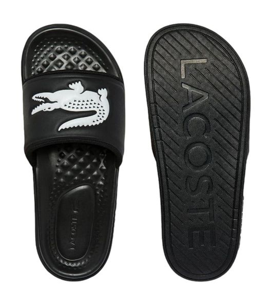 Plätud Lacoste Croco Dualiste Synthetic Logo Strap Slides - black/white