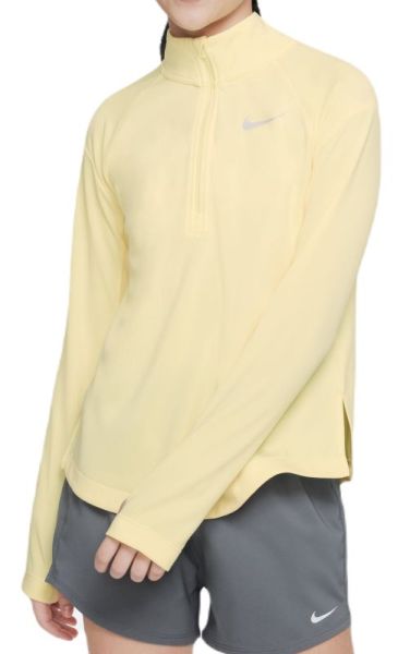 Majica kratkih rukava za djevojčice Nike Dri-Fit Long Sleeve Running Top - citron tint/reflective silver