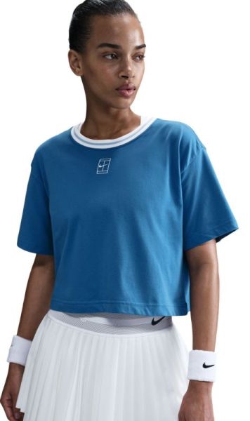 Damski t-shirt Nike Heritage Dri-Fit Crop - Niebieski