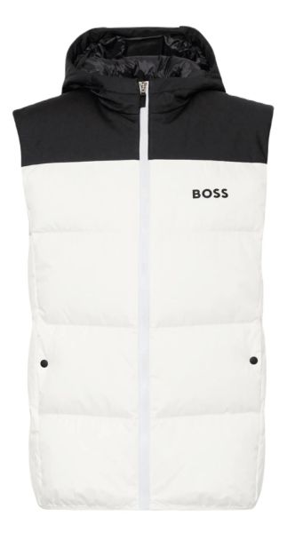 Chaleco de tenis para hombre BOSS Water-Repellent Hooded Gilet With Logo Detail - white