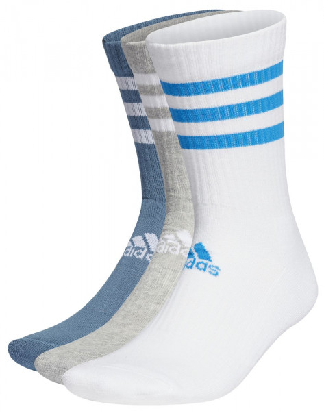 Chaussettes de tennis Adidas 3-Stripes Cushioned Crew Socks 3PP - white/medium grey heather/altered blue
