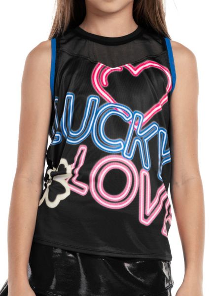 Girls' T-shirt Lucky in Love Neon Lights Glow With Love Tank - electric blue