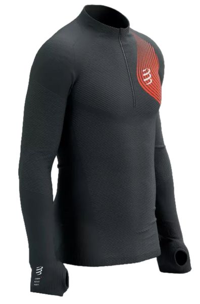 Men’s compression clothing Compressport Winter Trail Postural Long Sleeve Top - black/core red