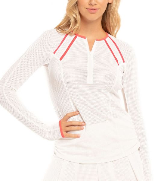 Women's long sleeve T-shirt Lucky in Love Core Whites Raglan Zip L/S - white/coral crush