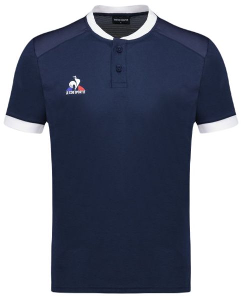 Muški teniski polo Le Coq Sportif Tennis Polo Short Sleeve N°7 - Bijel, Plavi