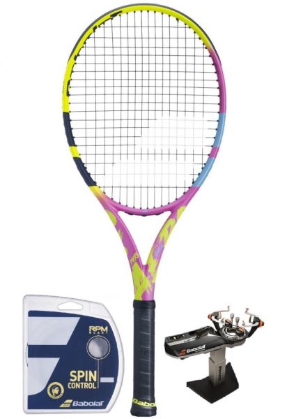 Ρακέτα τένις Babolat Pure Aero RAFA 2 gen. - yellow/pink/blue + xορδή + πλέξιμο ρακέτας