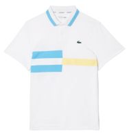 Men's Polo T-shirt Ultra-Dry Colour-Block Stripe Tennis Polo Shirt - white/blue/yellow