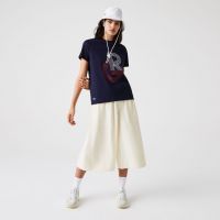 Ženska majica Lacoste SPORT Graphic Roland Garros - blue marine/white Ženska majica Lacoste SPORT Graphic Roland Garros - blue marine/white