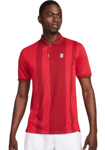 Herren Tennispoloshirt Nike Polo Dri-Fit Heritage Print - team red