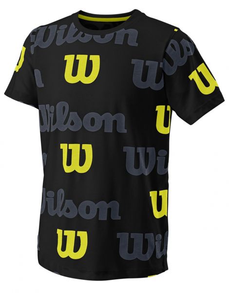Тениска за момчета Wilson All Over Logo Tech Tee B - black