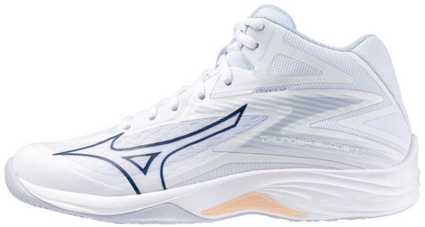 Women's badminton/squash shoes Mizuno Thunder Blade Z Mid - white/navy/peony peach