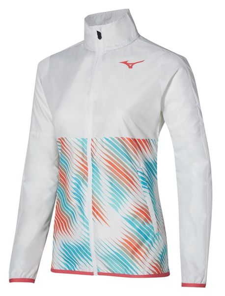 Damen Tennissweatshirt Mizuno Printed Jacket - white/fierry coral