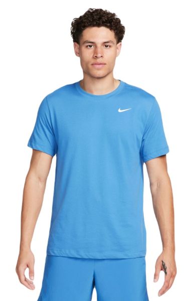 Herren Tennis-T-Shirt Nike Solid Dri-Fit Crew - Blau, Weiß