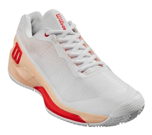 Chaussures de tennis pour femmes Wilson Rush Pro 4.0 Clay - white/peach parfait/infrared