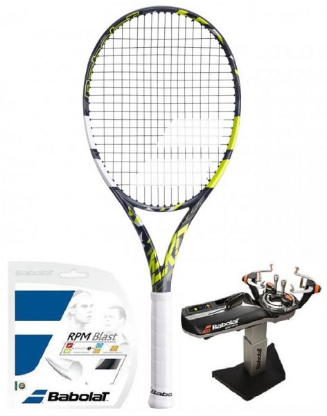 Racchetta Tennis Babolat Pure Aero Team - grey/yellow/white + corda + servizio di racchetta
