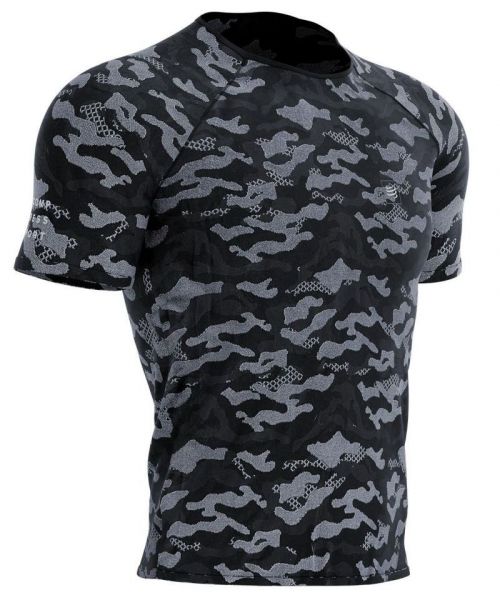 Herren Tennis-T-Shirt Compressport Training Short Sleeve T-Shirt Camo Premium - black/camo