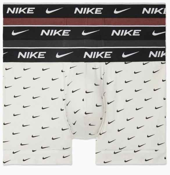 Мъжки боксерки Nike Everyday Cotton Stretch Trunk 3P - lt bone swoosh print/dark grey/dark pont