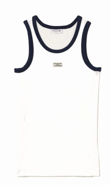 Débardeurs de tennis pour femmes Lacoste Flowing Rib Knit Tennis Badge Tank - white/navy blue