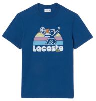 Men's T-shirt Lacoste Washed Effect Tennis Print T-Shirt - blue