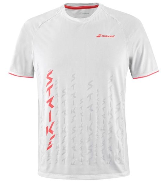 Herren Tennis-T-Shirt Babolat Strike Crew Neck T-Shirt - white/strike red