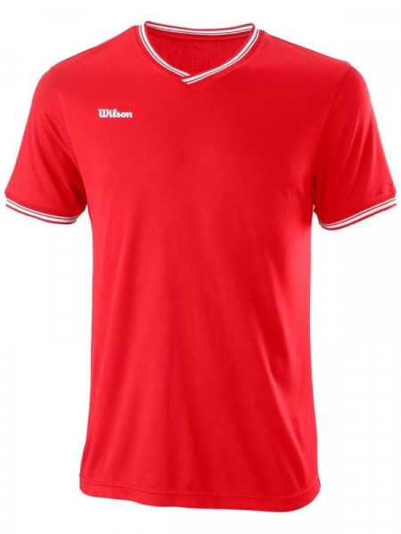 Herren Tennis-T-Shirt Wilson Team II High V-neck Men - Rot