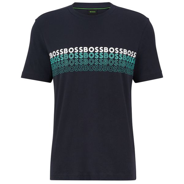 Herren Tennis-T-Shirt BOSS x Matteo Berrettini Crew-Neck T-Shirt in Cotton With Multi-Coloured Logos Tee - dark blue