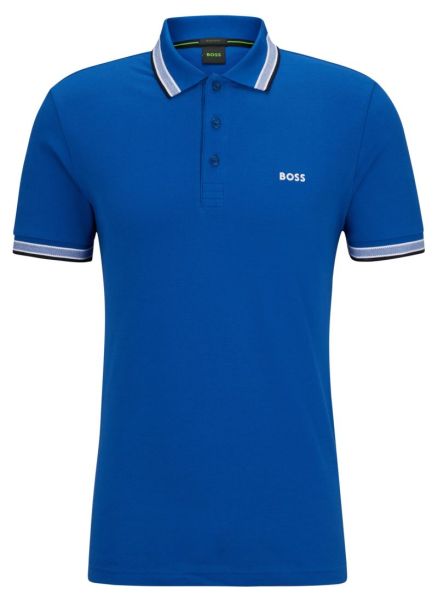Pánské tenisové polo tričko BOSS Cotton Polo Shirt With Contrast Logo Details - medium blue