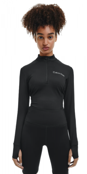 Női póló (hosszú ujjú) Calvin Klein WO 1/4 Zip LS Top - black beauty