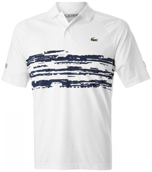  Lacoste Men's SPORT Novak Djokovic Stretch Print Jersey Polo - white/navy blue