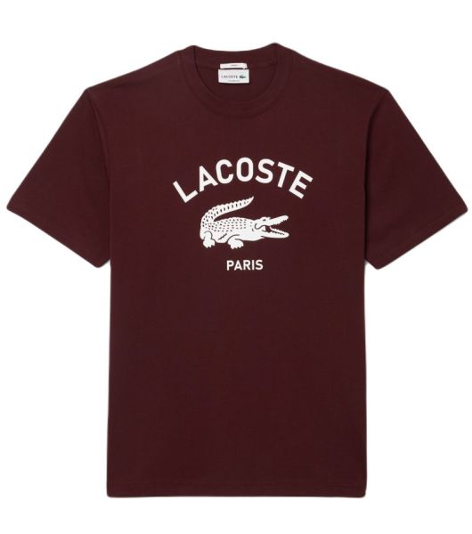 T-shirt da uomo Lacoste Signature Print Cotton - Marrone