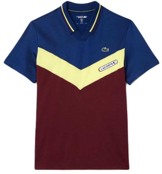 Polo de tennis pour hommes Lacoste Tennis x Daniil Medvedev Seamless Effect Polo Shirt - bordeaux/lime/navy blue