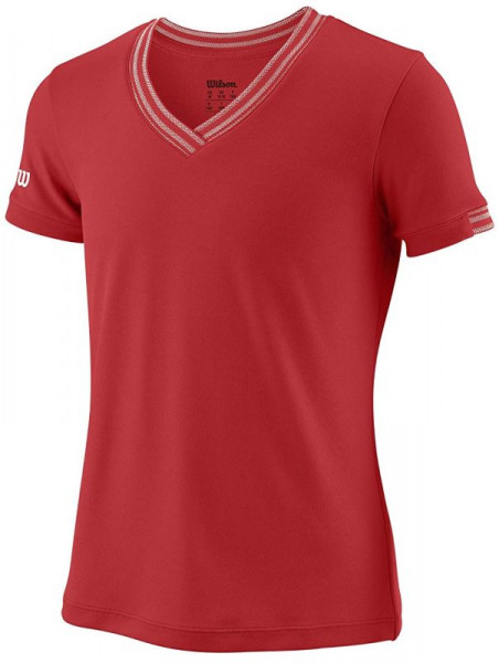 Тениска за момичета Wilson G Team V-Neck - red