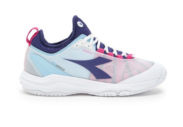 Zapatillas de tenis para mujer Diadora Speed Blushield Fly 4 + AG - white/blue print/pink yarr