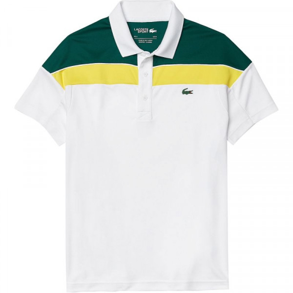  Lacoste Men’s Thermo-Regulating Piqué Regular Fit Polo Shirt - white/green/yellow
