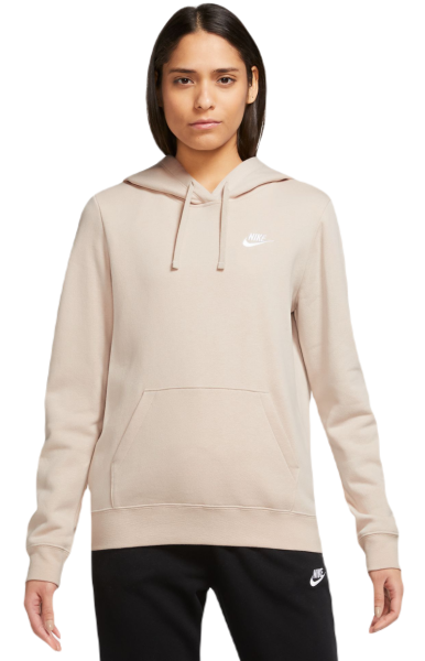 Damen Tennissweatshirt Nike Sportswear Club Fleece Pullover Hoodie - Beige, Weiß