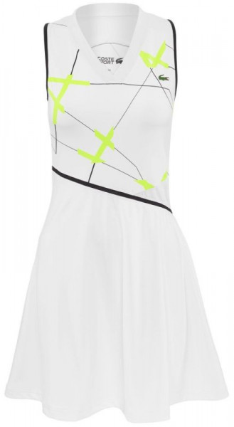  Lacoste Women's SPORT Geometric Print Tennis Dress - white/black/flashy yellow