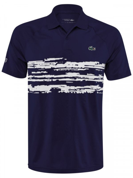  Lacoste Men's SPORT Novak Djokovic Stretch Print Jersey Polo - navy blue/white