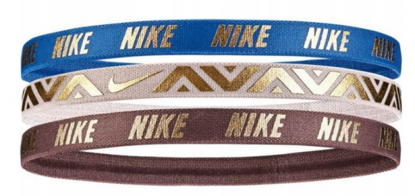 Galvas saites Nike Metallic Hairbands 3 pack - signal blue/desert sand/smoky mauve