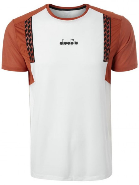 Herren Tennis-T-Shirt Diadora T-Shirt Clay - optical white/mecca orange