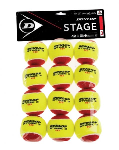 Balles de tennis pour juniors Dunlop Stage 3 Red 12B