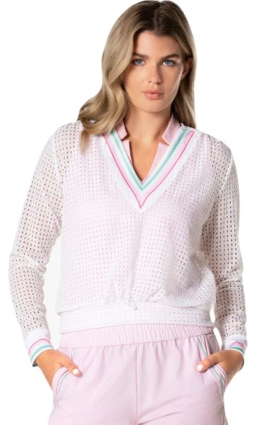 Damen Langarm-T-Shirt Lucky in Love Deco in Love Nostalgia Basketweave Pullover - white