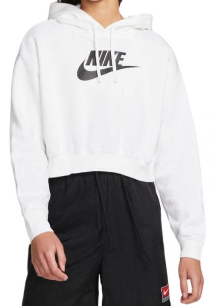 Damen Tennissweatshirt Nike Sportswear Club Fleece Oversized Crop Hoodie - white/black
