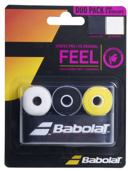 Tenisa overgripu Babolat DUO Pack RAFA Syntec Pro x1 + VS Original x3 - black/yellow/white