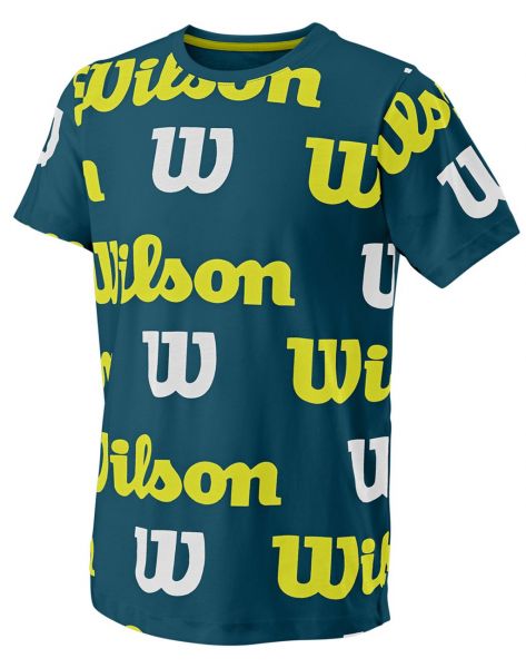 T-shirt pour garçons Wilson All Over Logo Tech Tee B - blue coral