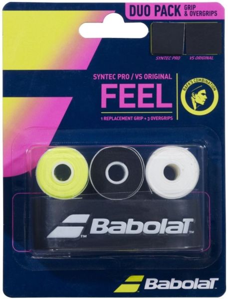 Покривен грип Babolat Feel DUO Pack RAFA Syntec Pro x1 + VS Original x3 - black/yellow/white
