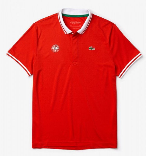  Lacoste Men's SPORT Roland Garros Breathable Piqué Polo Shirt - red/white/green
