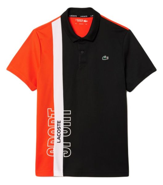 Męskie polo tenisowe Lacoste Regular Fit Recycled Knit Tennis Polo Shirt - black/orange/white